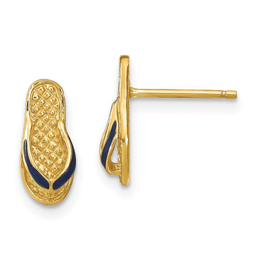 14k  3-D with Blue Enamel Single Flip-Flop Post Earrings