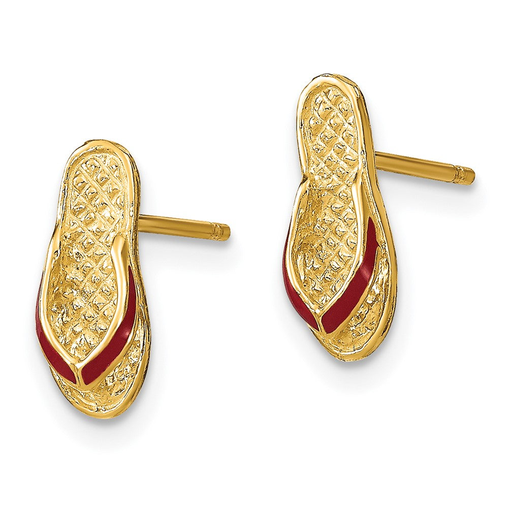 14k 3-D with Fuchsia Enamel Single Flip-Flop Post Earrings