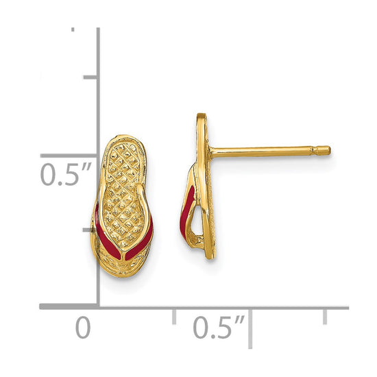 14k 3-D with Fuchsia Enamel Single Flip-Flop Post Earrings
