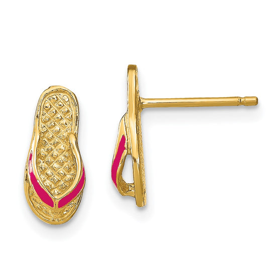 14k 3-D with Fuchsia Enamel Single Flip-Flop Post Earrings