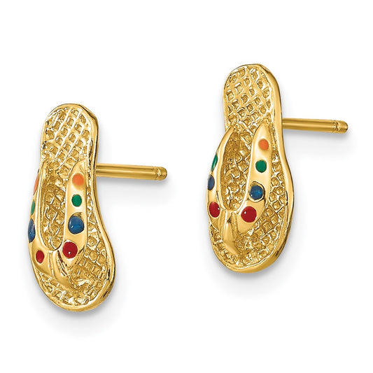 14k 3-D with Multi-Color Enamel Flip-Flop Post Earrings