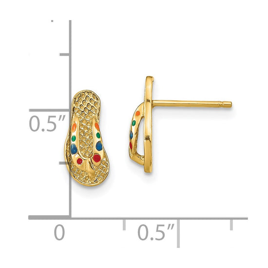 14k  3-D with Multi-Color Enamel Flip-Flop Post Earrings