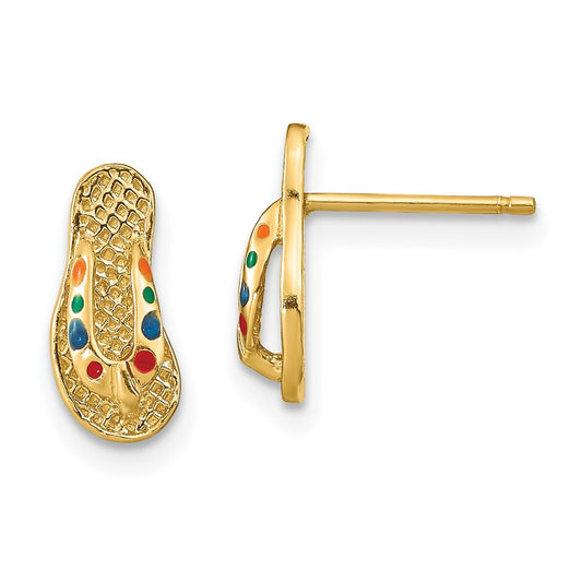 14k 3-D with Multi-Color Enamel Flip-Flop Post Earrings