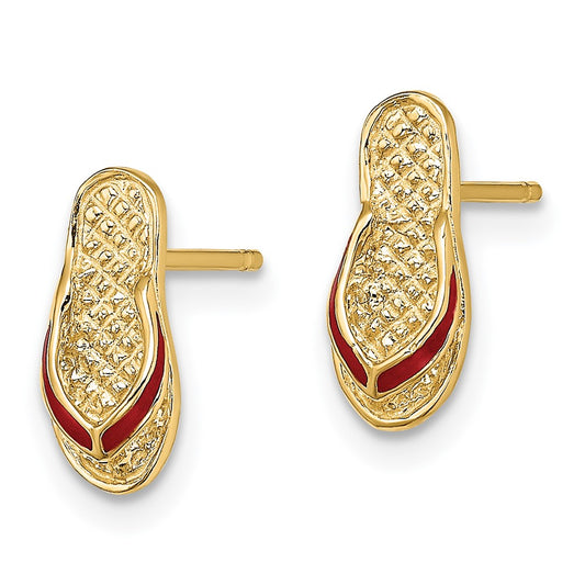 14k 3-D with Red Enamel Flip-Flop Post Earrings