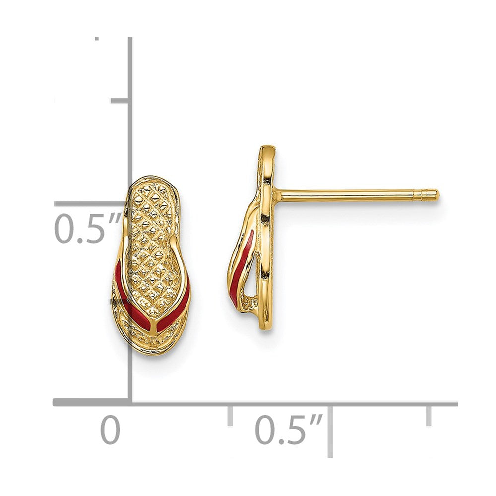 14k  3-D with Red Enamel  Flip-Flop Post Earrings