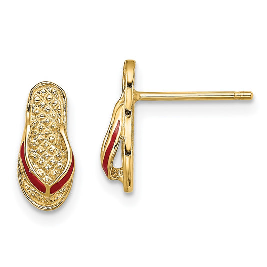 14k 3-D with Red Enamel Flip-Flop Post Earrings