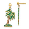 14K Green and Brown Enamel Palm Tree Dangle Post Earrings