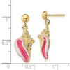 14K White and Pink Enamel Conch Shell Dangle Earrings