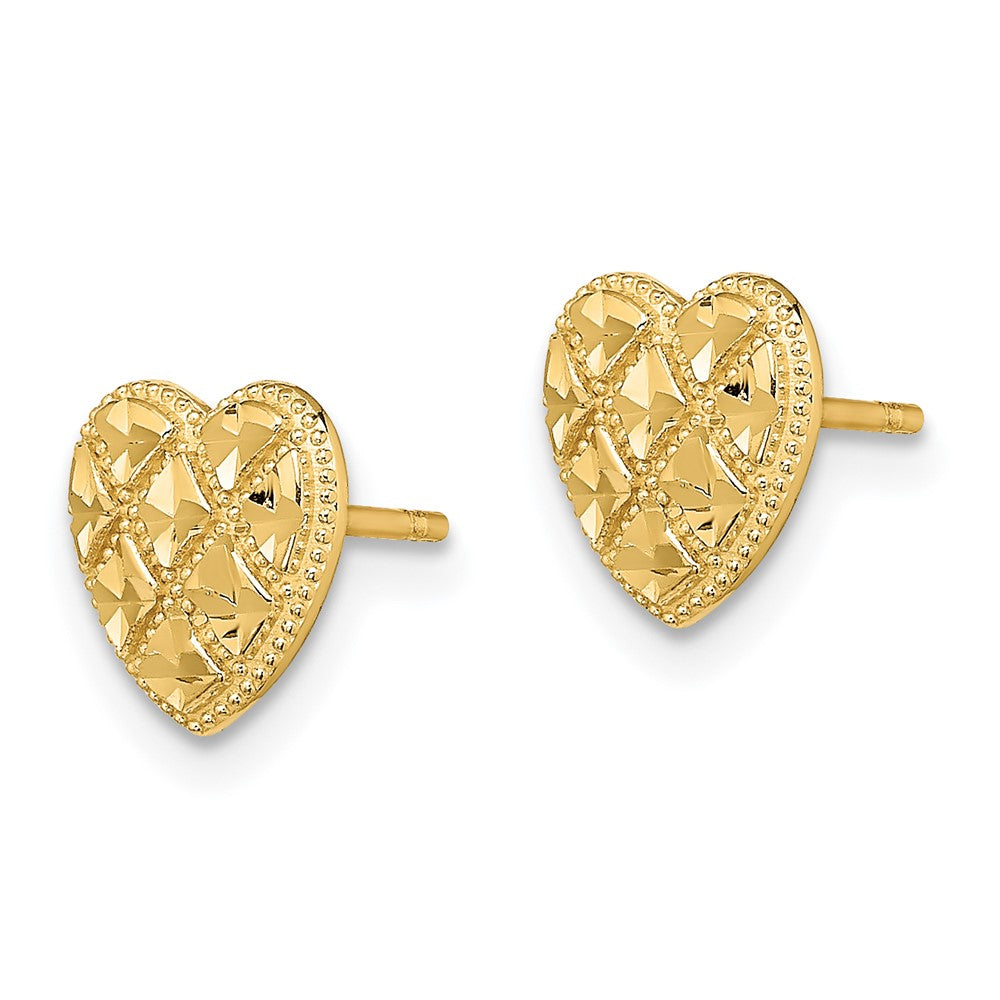 14K Criss-Cross Diamond-cut Heart Post Earrings