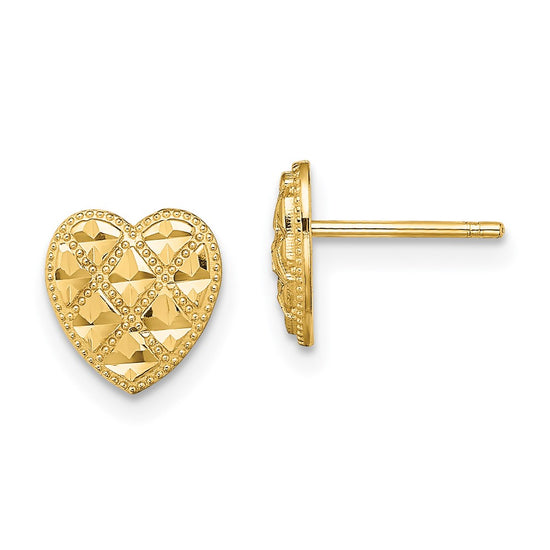 14K Criss-Cross Diamond-cut Heart Post Earrings