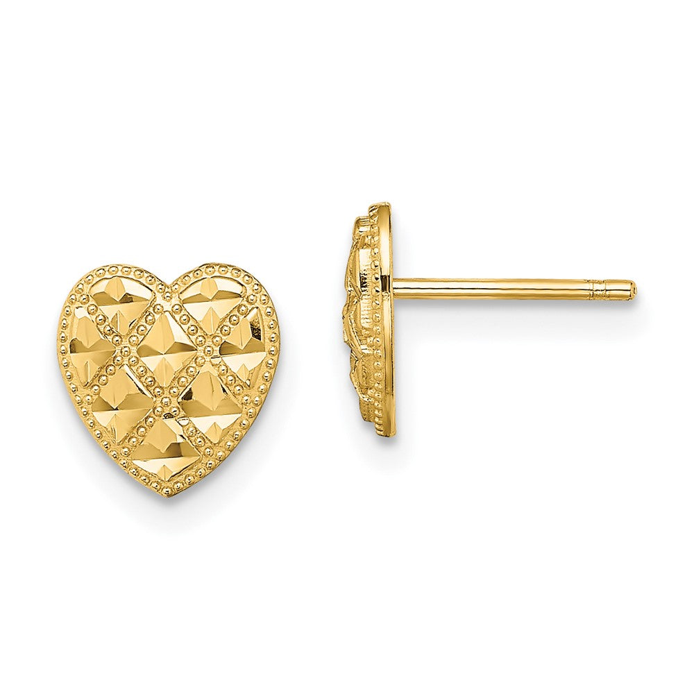 14K Criss-Cross Diamond-cut Heart Post Earrings