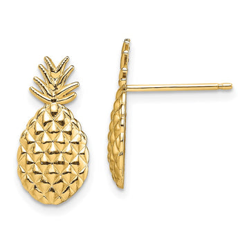 14K Polished and Textured Pineapple Post Earrings