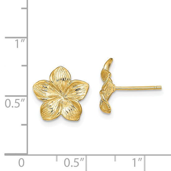 14K Textured Plumeria Flower Post Earrings