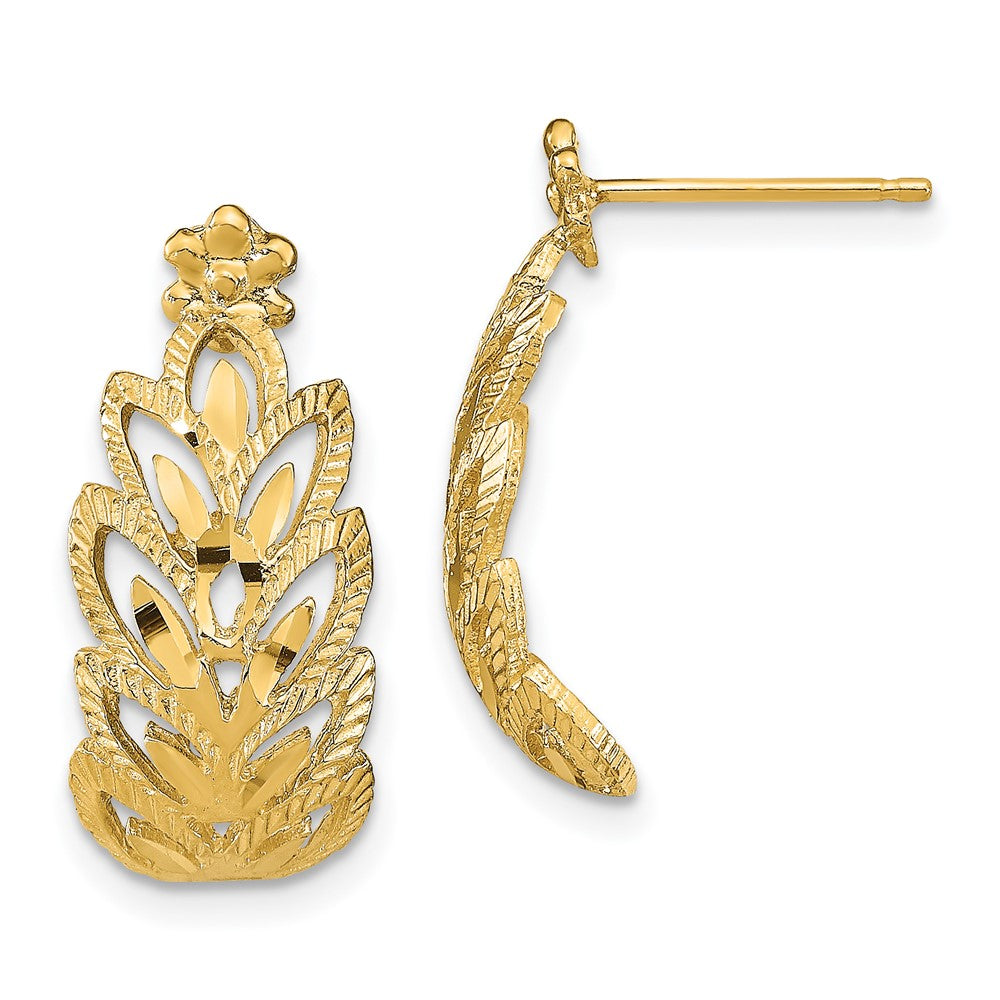 14K Diamond-cut Leaf Pattern Dangle Post Earrings