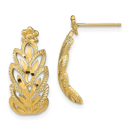 14K Diamond-cut Leaf Pattern Dangle Post Earrings