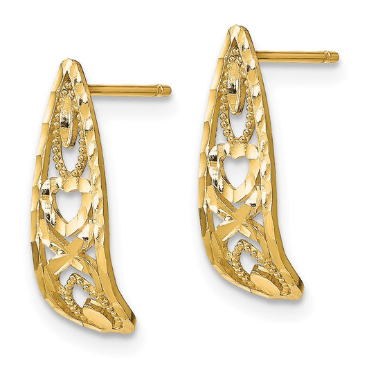 14K Diamond-cut X-and-Heart J-Hoop Post Earrings
