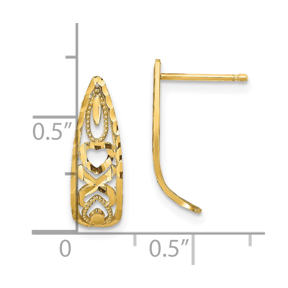 14K Diamond-cut X-and-Heart J-Hoop Post Earrings
