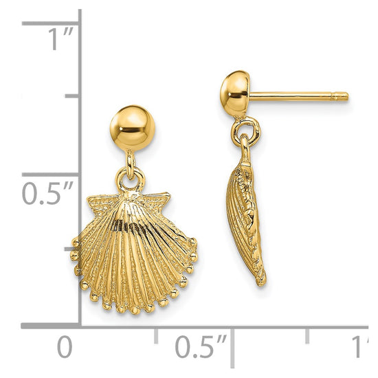 14K Polished Scallop Shell Dangle Earrings