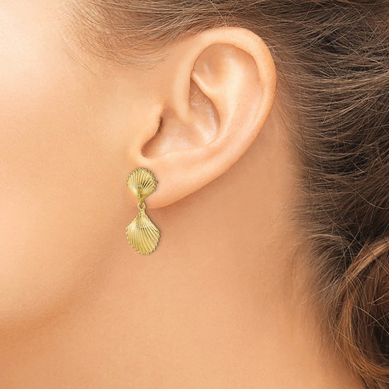 14K Polished Scallop Shell Dangle Earrings