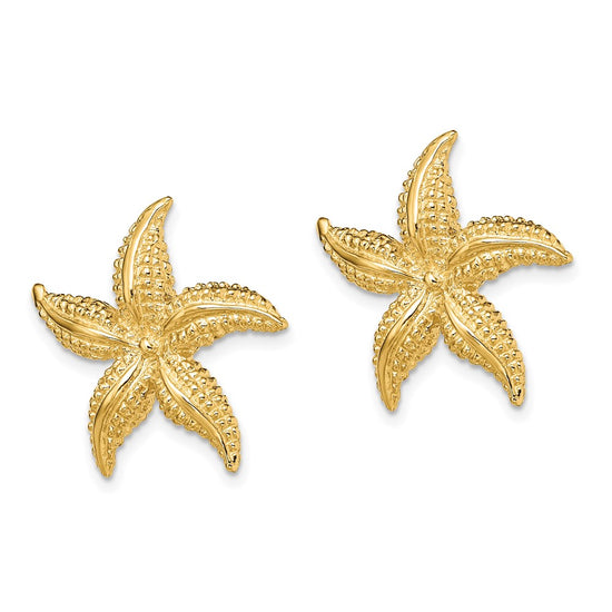 14K 2-D Polished and Textured Starfish Post Earrings