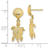 14K Shell and Sea Turtle Dangle Post Earrings
