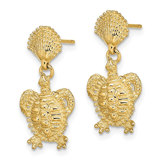 14K Shell and Turtle Post Dangle Earrings