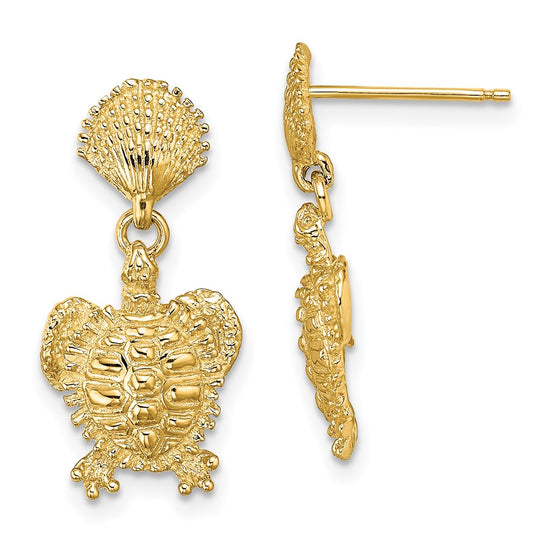 14K Shell and Turtle Post Dangle Earrings
