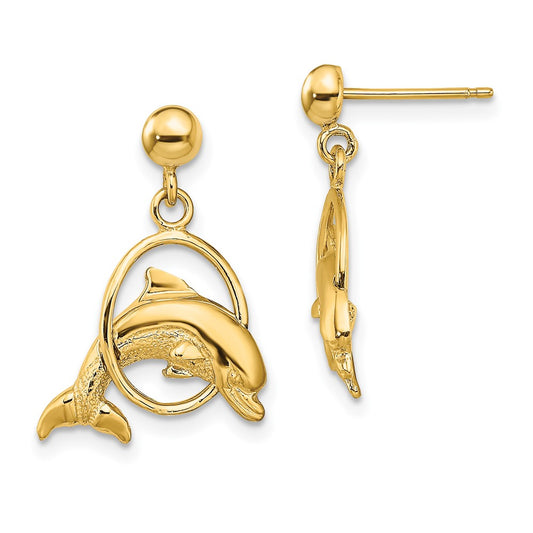 Gold Dolphin Dangle Post Earrings