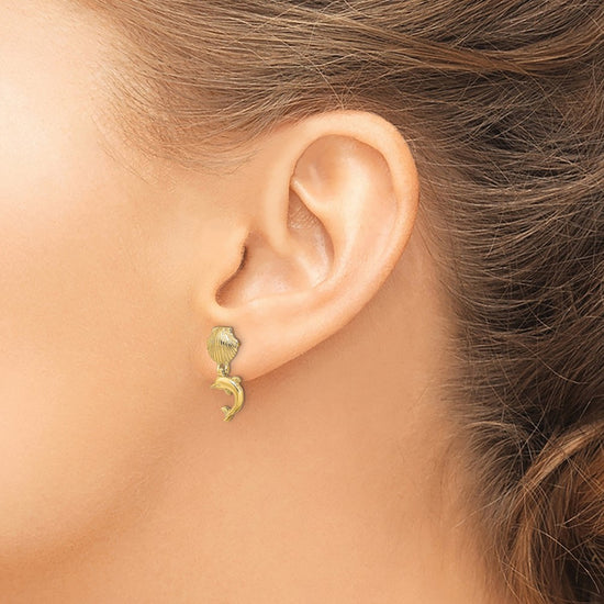 Gold Dolphin w/Shell Dangle Post Earrings