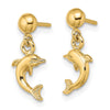 14K Mini Jumping Dolphin Dangle Post Earrings