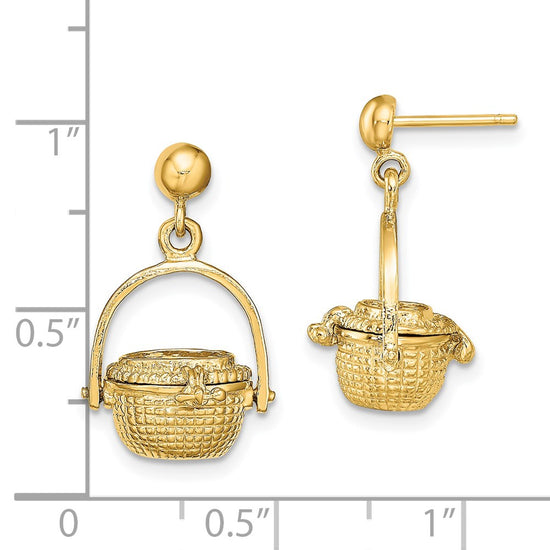 14K 3-D Nantucket Basket Opens Dangle Post Earrings