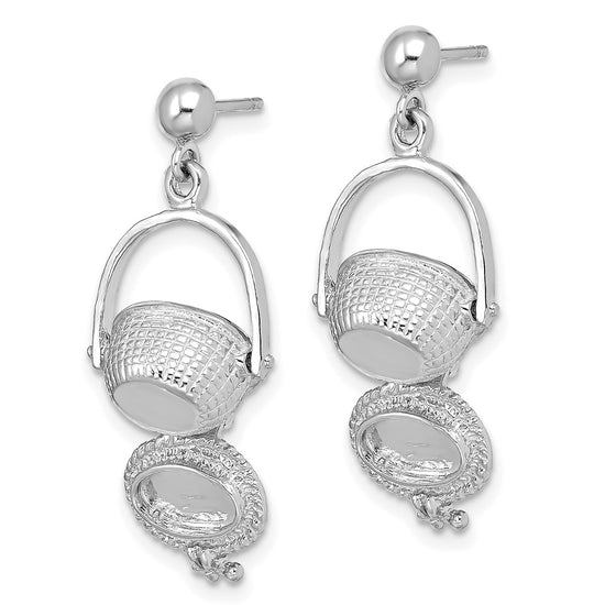 14K White Gold 3-D Nantucket Basket Opens Dangle Post Earrings