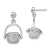 14K White Gold 3-D Nantucket Basket Opens Dangle Post Earrings
