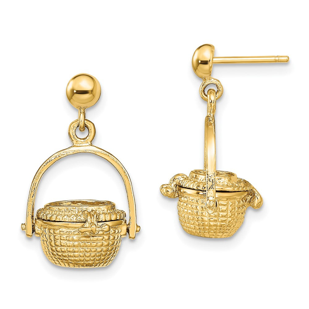 14K 3-D Nantucket Basket Opens Dangle Post Earrings