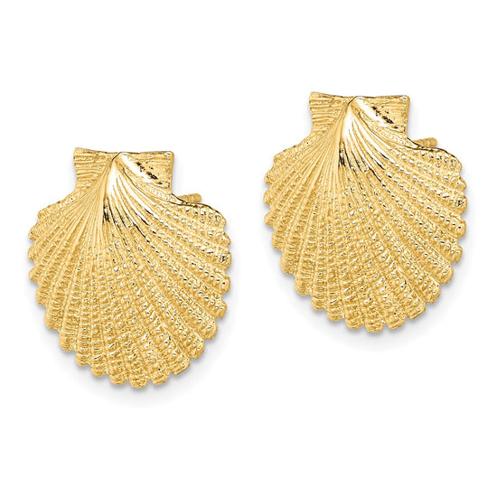 14K 2-D Textured Scallop Shell Post Earrings