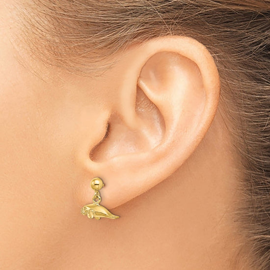 14K 3-D Polished Mini Manatee Dangle Post Earrings
