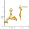 14K Jumping Dolphin Dangle Post Earrings