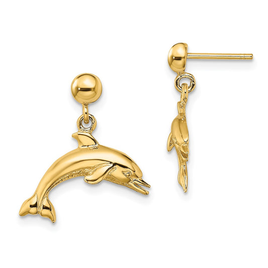 Gold Dolphin Dangle Post Earrings