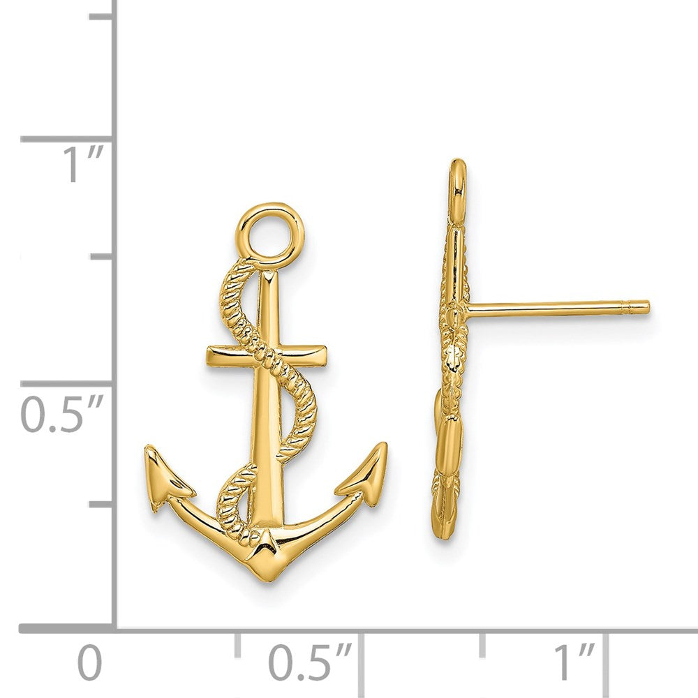 14K Polished and Textured Anchor with Rope Post Earrings