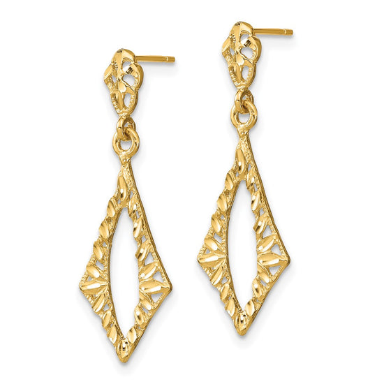 14K Diamond-cut Diamond Shape Dangle Post Earrings