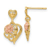 14k Two-tone Heart and Flower Dangle Post Earrings
