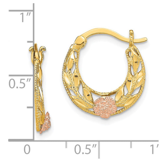 14K Two-Tone D/C Flowers Hoop Earrings