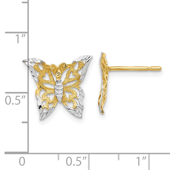 14k and White Rhodium Cut-out Butterfly Post Earrings