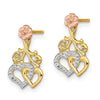 14k Two-tone and White Rhodium Hearts and Flower Post Earrings