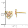 14k Two-Tone Diamond-cut Flower in Heart Post Earrings