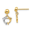 14K and White Rhodium Two Dolphins Dangle Post Earrings