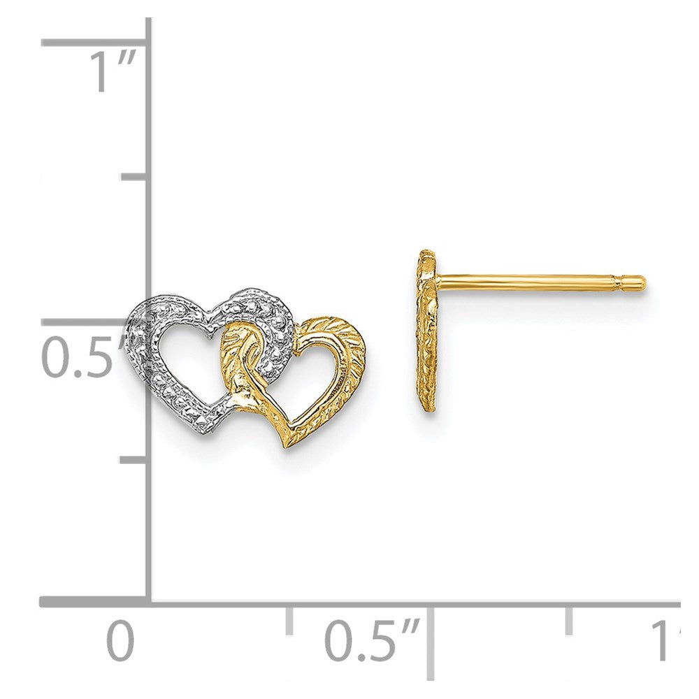 14K and White Rhodium Polished Intertwined Hearts Post Earrings