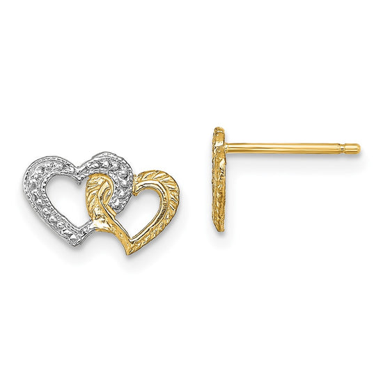 14K and White Rhodium Polished Intertwined Hearts Post Earrings