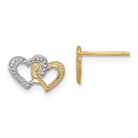 14K and White Rhodium Polished Intertwined Hearts Post Earrings