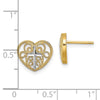 14K and White Rhodium Cross in Center Filigree Heart Post Earrings